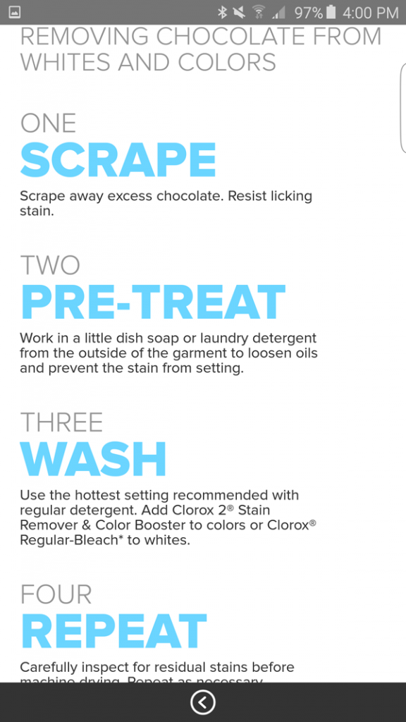 Clorox MyStain App Screenshot Instructions