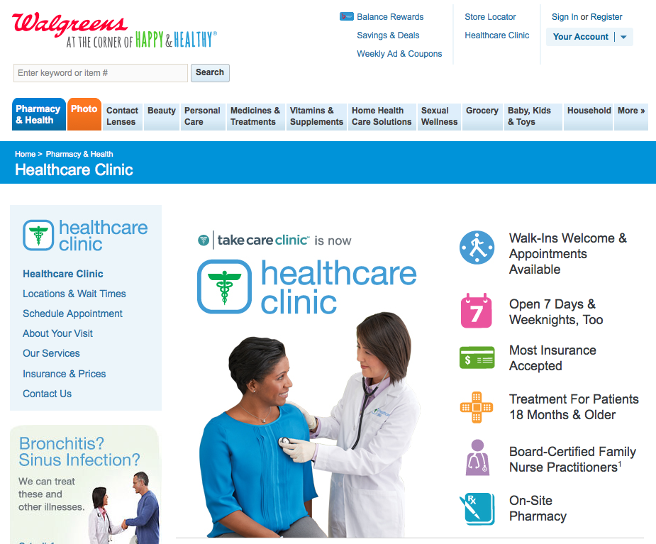 Walgreens Healthcare Clinics Screenshot