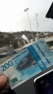 What Norway Kroner Money Looks Like As We Board Yet Another Car Ferry in Norway